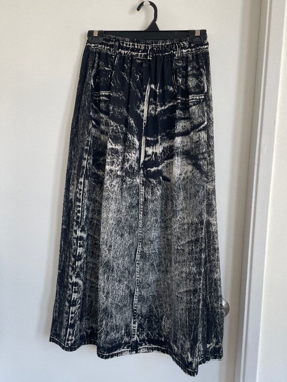 Anntian Silk Denim Print Maxi Skirt